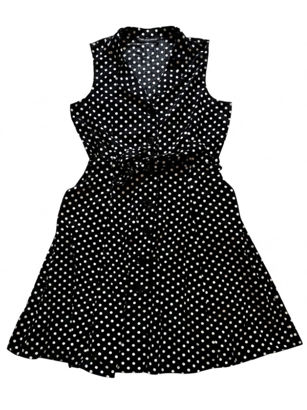Vintage size M Woman 100% Cotton Black and White Polka Dot Sleeveless midi Dress